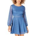 thumbnail image 1 of City Studio Vestido ajustado y acampanado texturizado para mujer, azul, 9, 1 of 1