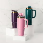 Thyme & Table 32 fl oz Stainless Steel Luna Tumbler with Handle and Dual Straw Lid, Teal