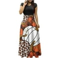 thumbnail image 2 of TIMIFIS Robe Maxi d'Halloween pour Femme à Manches Courtes, Col Ras du Cou, Taille Haute, Longue et Fluide, Robe Tendance à Motif pour Fête, Robe d'Automne Automne/hiver, 2 of 5