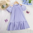 thumbnail image 2 of CYRBOKO Girls Casual Dresses, Short Sleeve Off-shoulder Princess Casual Summer Dresses Purple Size 6-7 T, 2 of 3