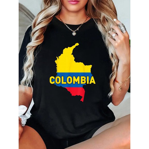 Proud Family and Patriotic Flag of Country Columbia T-Shirt casual short sleeve crew neck cotton tee tops for women