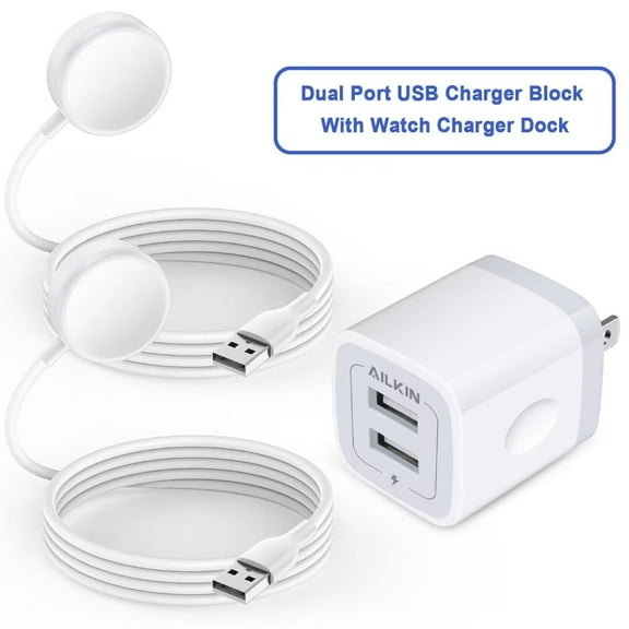 For iWatch Charger,1pcs Dual Usb Charger Block with 2pcs Magnetic Wireless Portable Usb C Type C Port Super Fast Charging Pad Cable Cord iWatch Charger Stand Adapter Plug