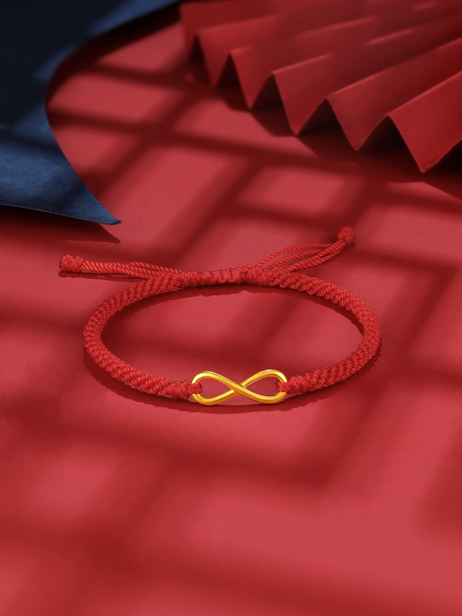 ZHOU LIU FU 24K Real Gold Love Infinite Charm Bracelets, Adjustable Red Braided Rope Jewelry Gift for Women Men Couple Lover