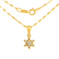 thumbnail image 1 of Cadena y Dije Estrella Casa del Anillo Piedras Zirconias Oro Sólido 10k Amarillo, 1 of 3