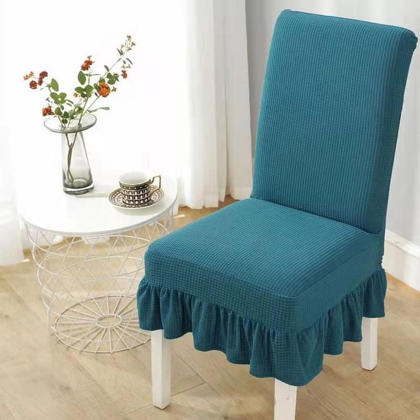 Nvzi Fundas elásticas para sillas de comedor fáciles de llevar, con falda, para comedor, restaurante, banquete (2 piezas, azul y verde)