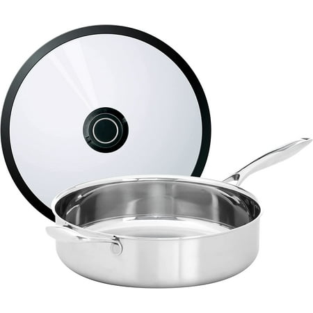 

Stainless Steel 4.5 QT Sauté Pan With Lid 3 Ply Professional Grade Steel 11-Inch Pan Sliver Dishwasher Safe.