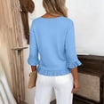 thumbnail image 4 of Wang6 Womens 3/4 Sleeve Tops Elegant Crew Neck Ruffle Trim Tshirts Ladies Causal Solid Going out Tees Shirts BU1 0713-3/4 sleeve tshirts XXL, 4 of 5