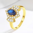 thumbnail image 2 of 1 Carat Created Blue Sapphire Rings for Women Halo Engagement Rings for Women 925 Sterling Silver Gold Rings for Women Oval Cut Promise Rings for Her Elegant Blue Gemstone Rings, 2 of 6