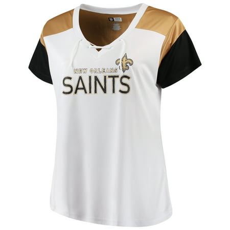 Women's Majestic White/Black New Orleans Saints Lace-Up V-Neck (Best Body Shop In New Orleans)