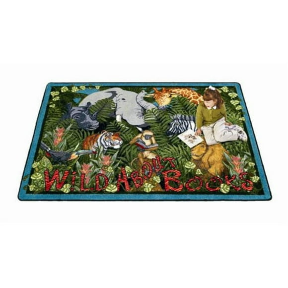 Joy Carpets Kid Essentials Wild About Books 5'4" x 7'8" Oval Indoor Area Rug in Color Multi