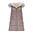 thumbnail image 4 of larppty Long Puffer Vest for Women Reversible Fleece Sherpa Jacket Sleeveless Hooded Zip Up Fur Trim Winter Coat Fall Vests Outerwear (Rose Gold, XXL), 4 of 9