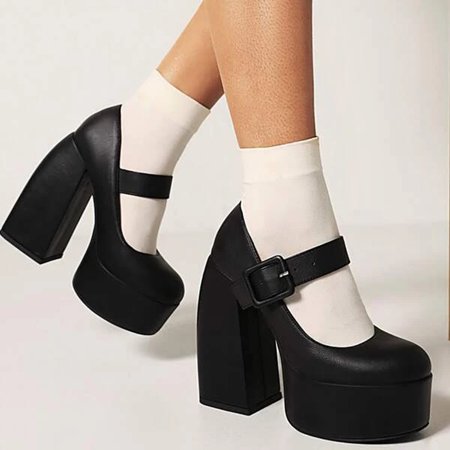 

VONCOS Women s Fashion High Heel Shoes Women s Sense Of Personal Banquet Buckle Shallow Mouth Thick High Heel Thick With Single Shoes
