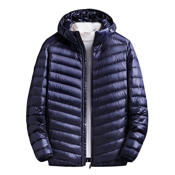 YLSDY Men's Fashion Hooded Puffer Coat Jacket Winter Warm Lightweight Packable Windproof Outerwear Navy XXXL