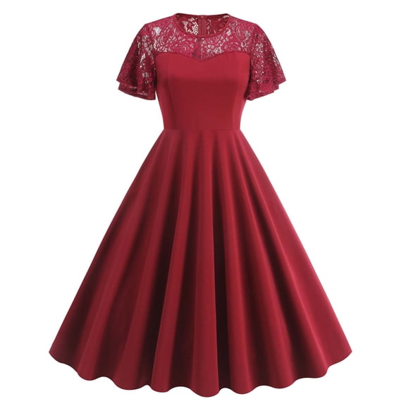 Daiosportswear Women'S formal Wedding Guest Dress Ruffle Bridesmaid Dress Flutter Sleeve Prom Dresses for Teens,Women'S Short-Sleeved Dress Wine 8(L)