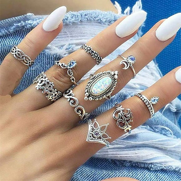 Anillos para mujer, regalos para mujer, anillos apilables de cristal vintage bohemios para mujer, conjunto de anillos para los nudillos, anillo para mujer