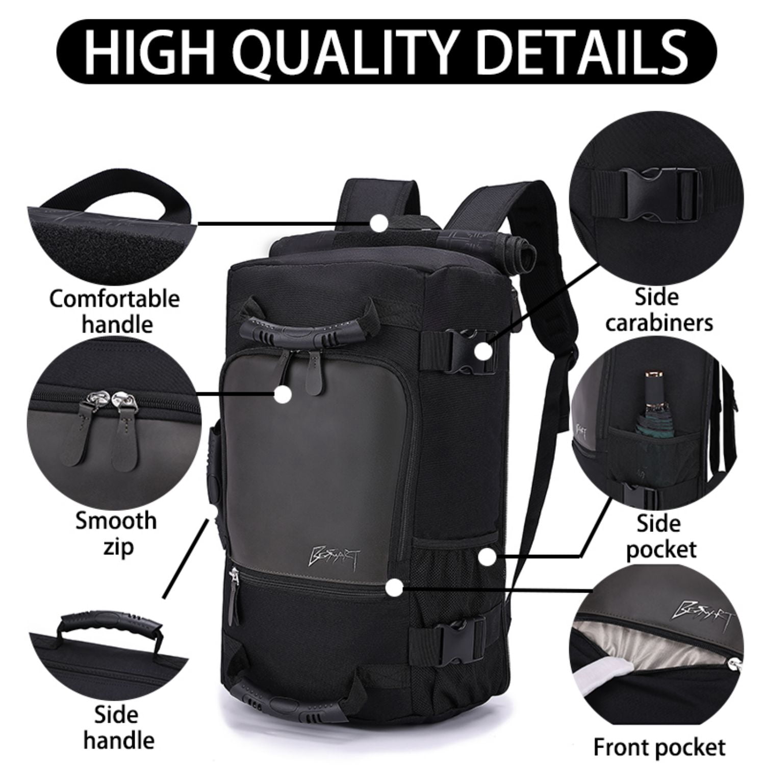 BE SMART Laptop Bag Large Travel Waterproof Backpack Multipurpose Design fits 16 inches Computer Sport Business for Men, Black