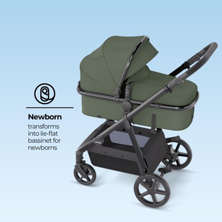 Mompush Meteor2, 2-in-1 Baby Stroller with Bassinet Mode, Adjustable Handle and Footrest, Forest, 23.2LB, Unisex
