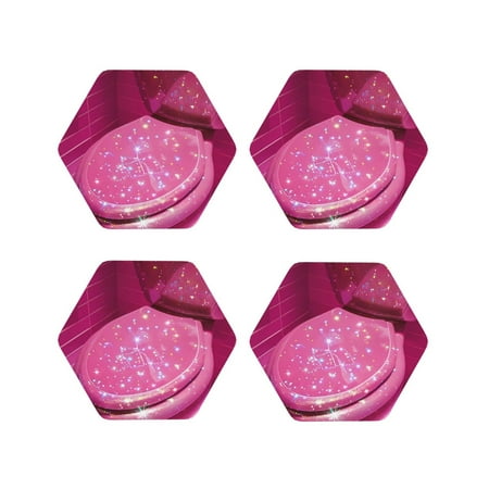 

Fuzoiu Sparkling Pink Toilet Print Leather Coasters Set Drink Coasters Set of 4 for Tabletop Protection Durable PVC Coasters Home Décor and Housewarming Gift-Hexagon