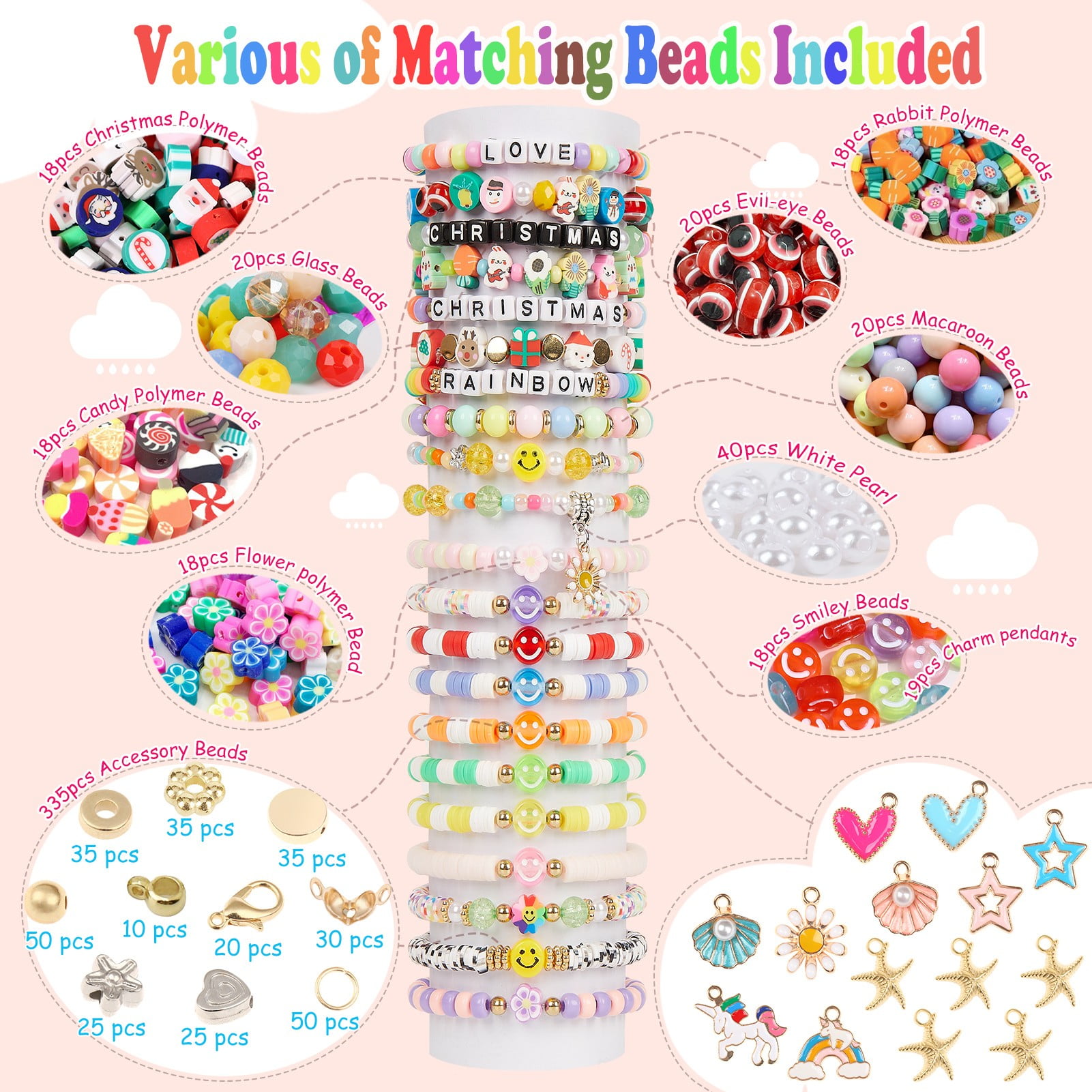 OCARDI Friendship Bracelet Making Kit,Clay Beads&Glass Seed Beads with Charms Pendant for Fun,Boys and Girls,Child,Age 6+