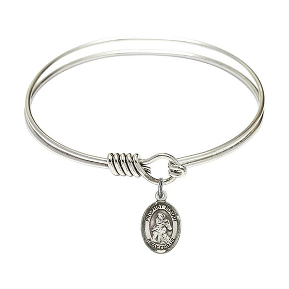 6 1/4 inch Round Eye Hook Bangle Bracelet w/ St. Isaiah in Sterling Silver