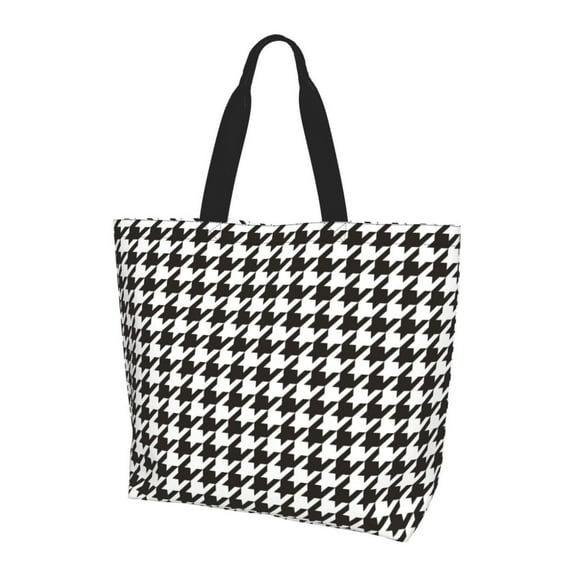Yiaed Houndstooth Black And White Print Handbag for Women Tote Purse Shoulder Bag Large Fashion Hobo Purse Handbag Shopping Tote