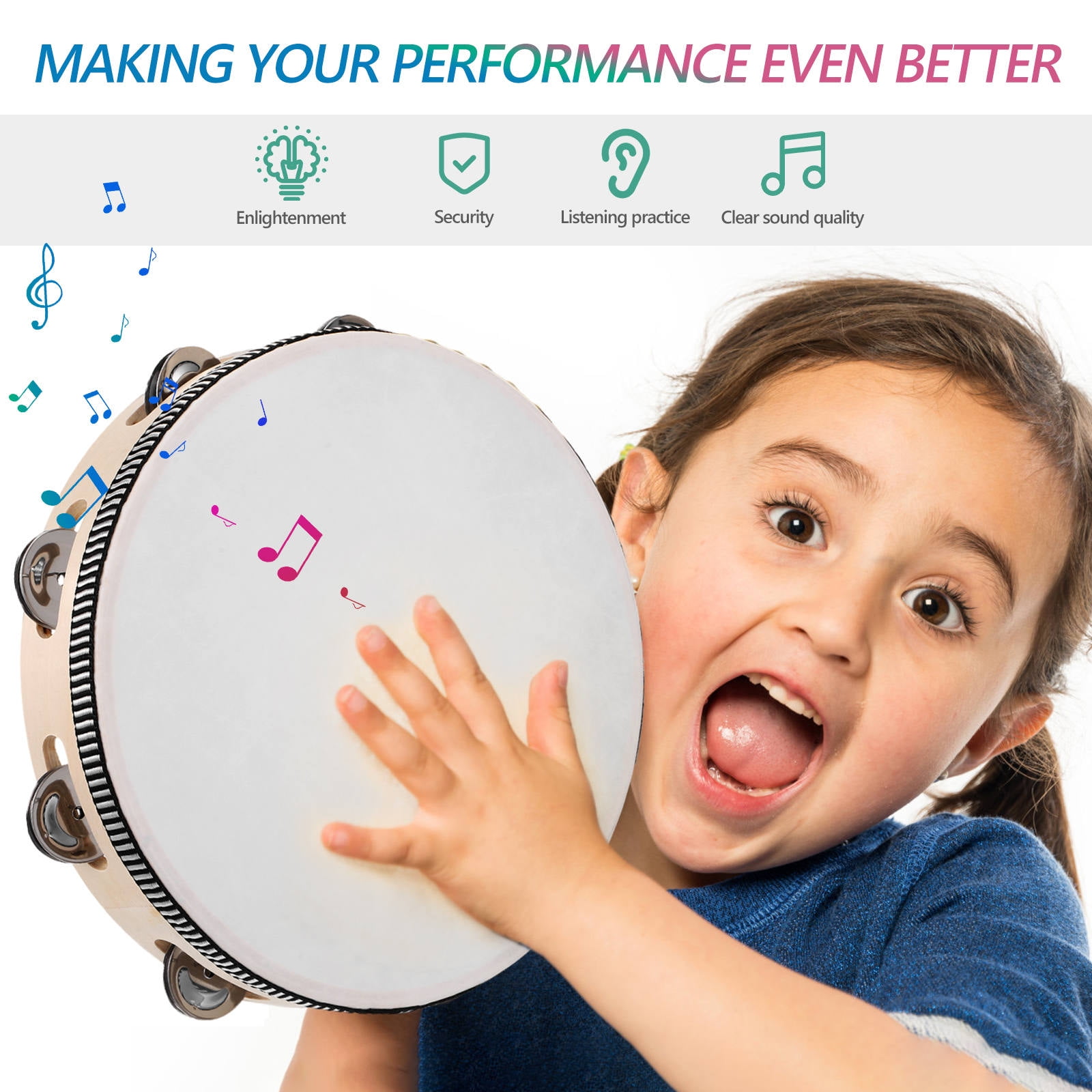 BESTYASH Handheld Tambourine Drum Set for Adults, Assorted Colors, Musical Instrument for Performance and Practice