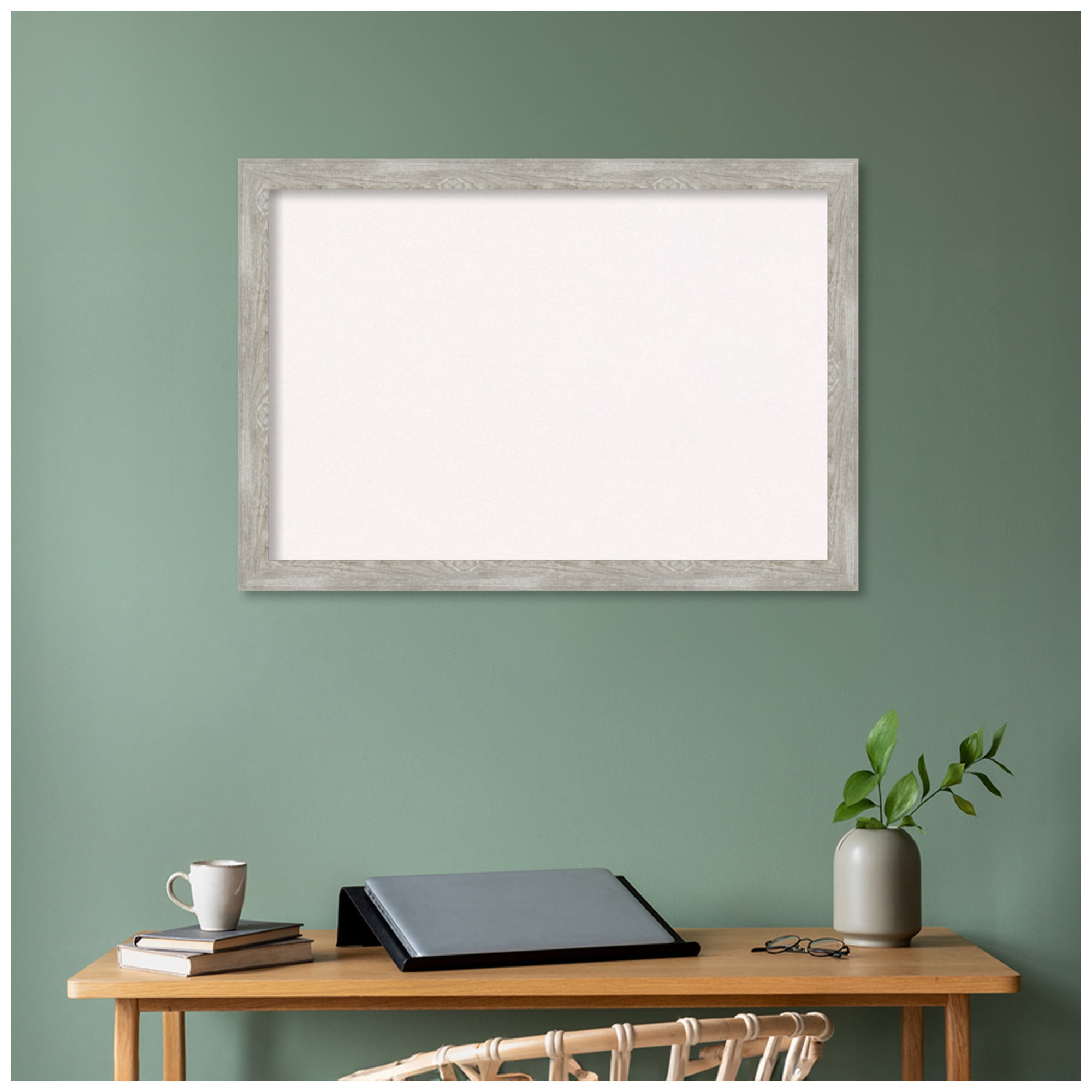 Amanti Art White Cork Board Framed Dove Greywash Narrow Bulletin Board 40 in. x 28 in.