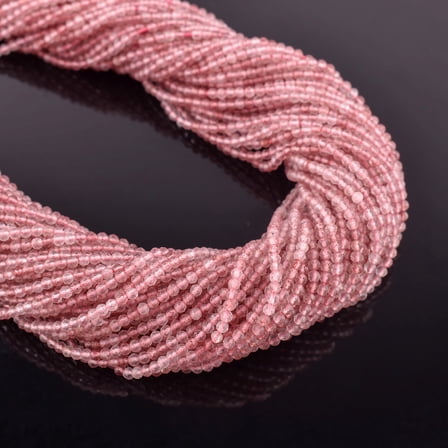 QNAVIC Natural Strawberry Quartz Gemstone Micro Faceted Rounds Beads Strand Drilled Stone Chakra Healing Crystals DIY Jewelry Making Wholesale Bulk Loose Supply Strand 30 Centimeter (1 Strand)