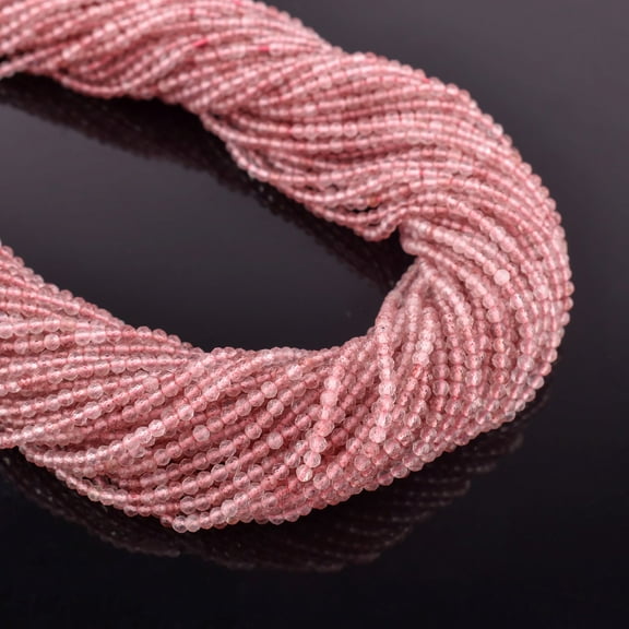 QNAVIC Natural Strawberry Quartz Gemstone Micro Faceted Rounds Beads Strand Drilled Stone Chakra Healing Crystals DIY Jewelry Making Wholesale Bulk Loose Supply Strand 30 Centimeter (1 Strand)