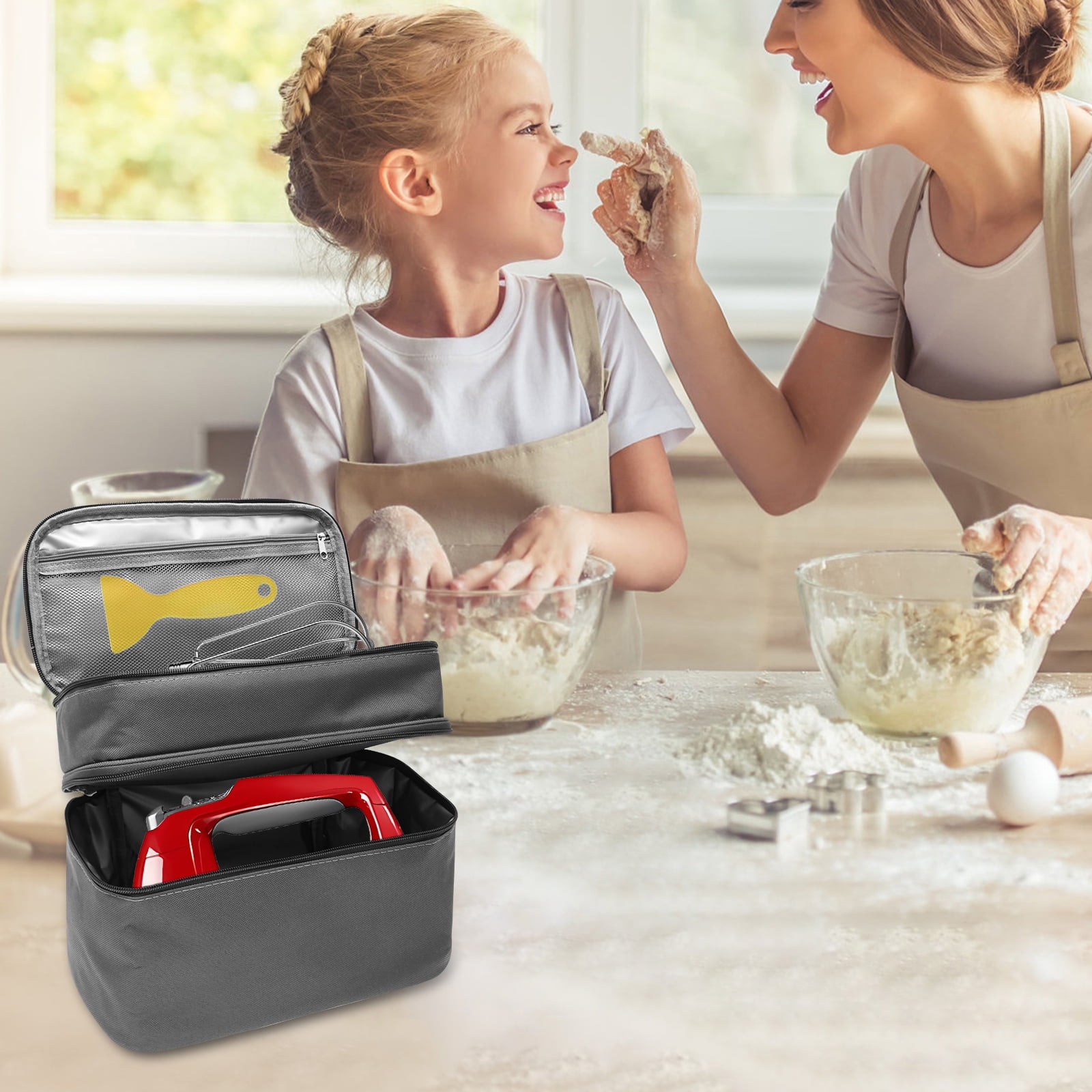 Grusce Hand Mixer Case, Immersion Blender Attachment Storage Bag Blender Stick Handheld Carrying Case with Handle, Hand Mixer Accessories Portable Travel Organizer