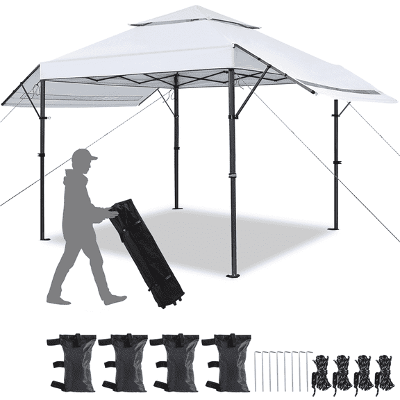 Yaheetech 10x17ft 2-tiered Pop-up Gazebo Canopy with Tilt Angle-adjustable Double Awnings, White
