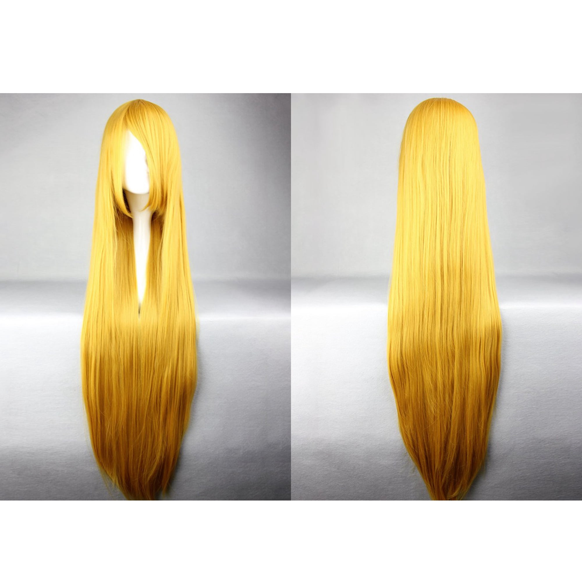 Unique Bargains Wigs for Women 39" Golden Yellow Wigs with Wig Cap