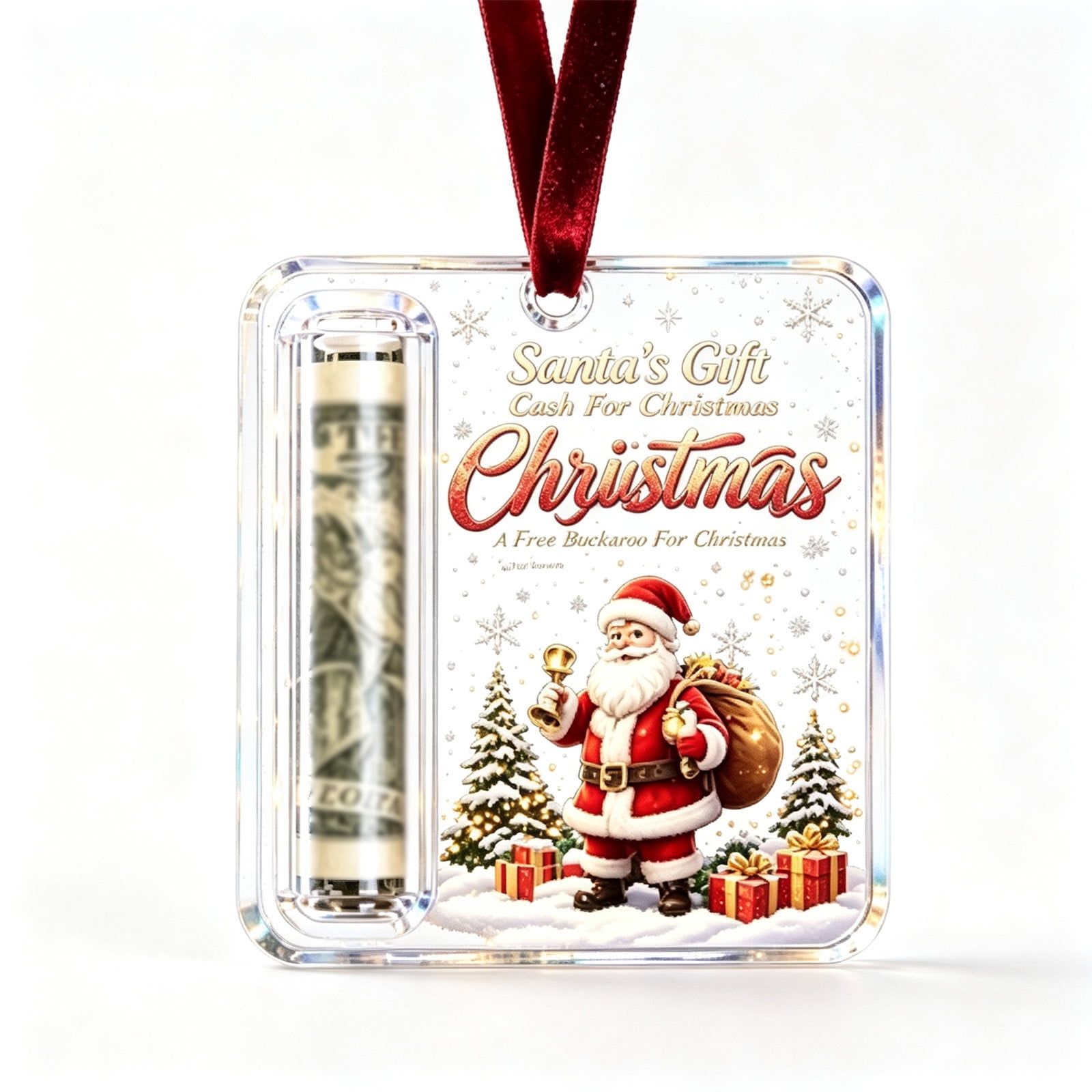 Xuyuer Acrylic Christmas Money Holder Ornament Cash Gift Card Clip with Hanging Loop for Tree Mantel Holiday Display #5