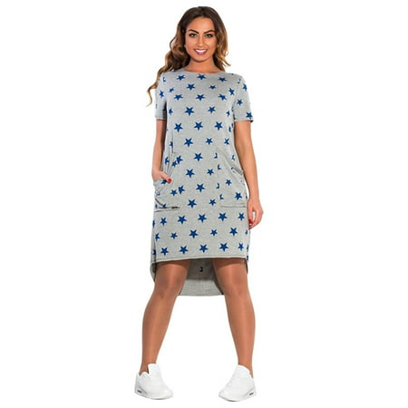 EFINNY Women's Star Print Short Sleeve Casual Dress