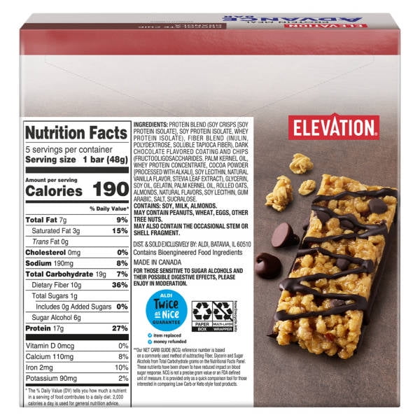 Elevation Chocolate Chip Granola Advance Meal Bars, 2 PACK