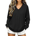 thumbnail image 2 of SSZMDLB Women Sweater Long Sleeve Loose Fit Casual Pullover Tops Solid Color Fall Winter Basic Soft Knit Blouses, Black M, 2 of 6