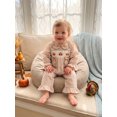 thumbnail image 4 of RUINIXCW Toddler Baby Girl Thanksgiving Outfit Plaid Bow Turkey Embroidery Bows Doll Collar Long Sleeve Tops and Pants 2 Pcs Set, 4 of 9