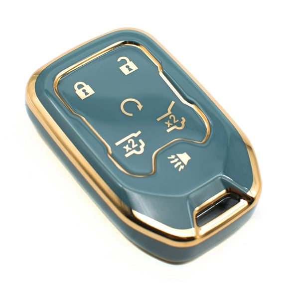 FEYOUN Key Fob Cover Compatible with Chevy Chevrolet Suburban Tahoe GMC Terrain Yukon Yukon XL Smart 6 Buttons TPU Remote Keyless Key Fob Case Protection Shell Accessories, Blue Gray