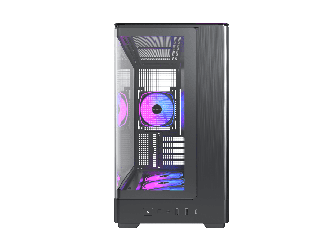 MONTECH KING 15 PRO KING15PB Micro-ATX PC Case, Curved Panoramic Glass, Chimney Airflow, 360mm Radiator Support, Compact Build for High-Performance Systems, 4 ARGB PWM Fan Pre-Installed, Black