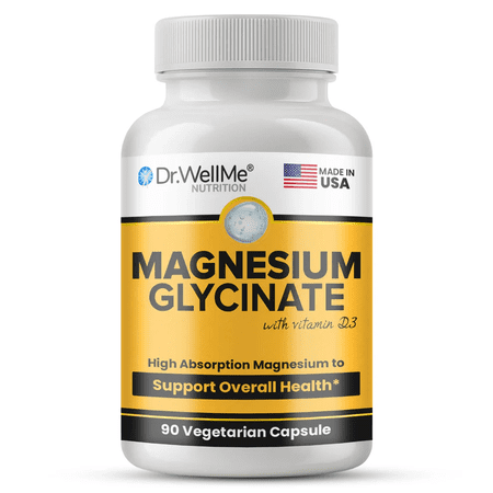 DR WELLME NUTRITION Magnesium Glycinate with Vitamin D3 Capsules | Supports Bone Health, Sleep & Relaxation | Daily Nutrient Supplement for Energy & Wellness | 90 Vegetarian Capsules