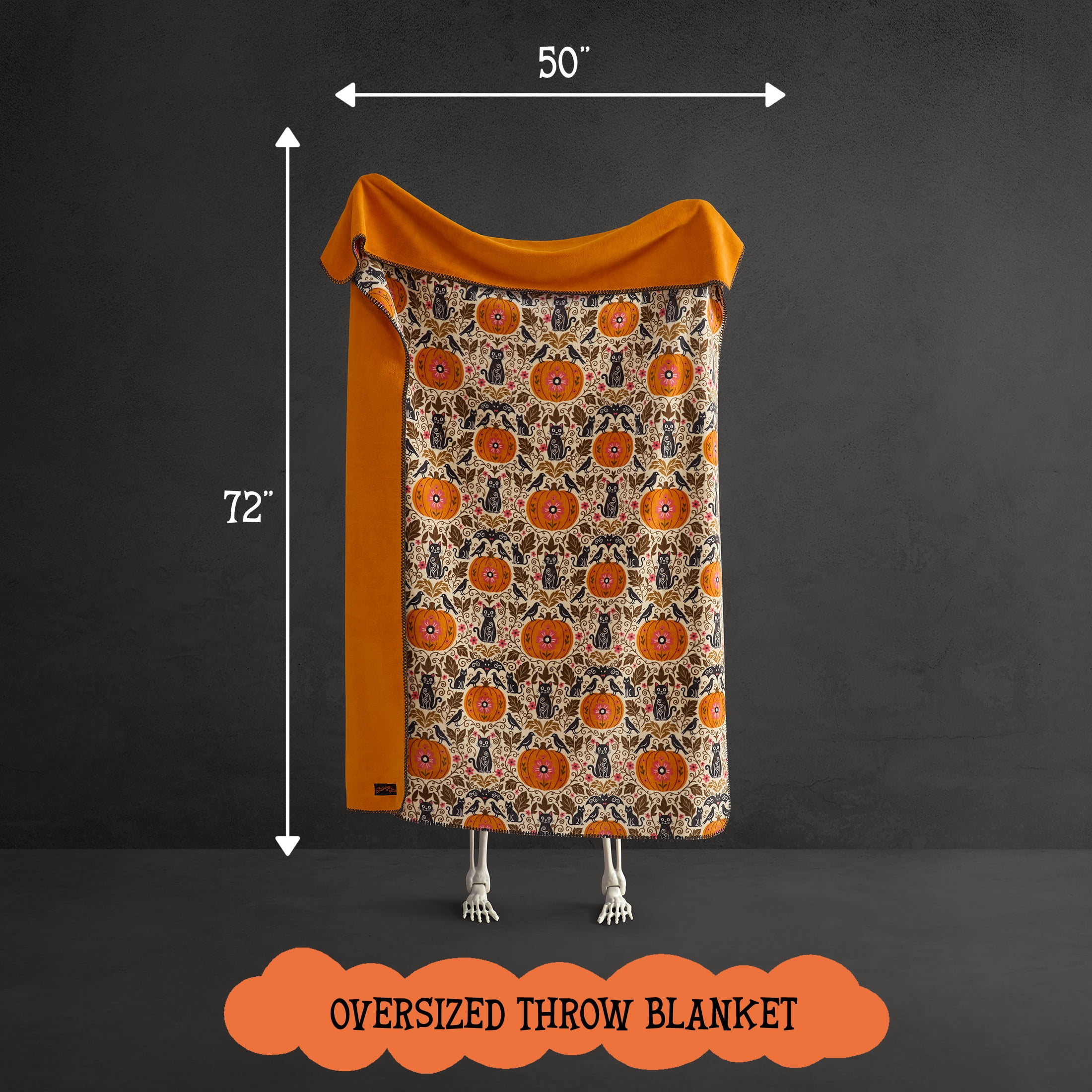 Boo-tique Halloween Oversized Couch Throw Blanket, Pumpkin Patch, Orange, 50 x 72 in