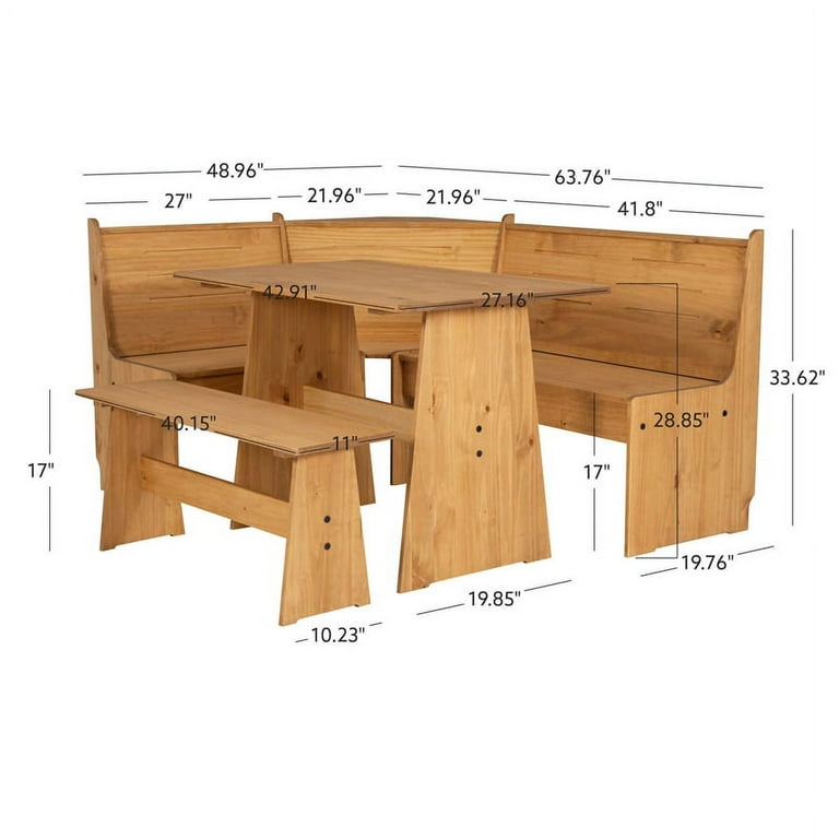 Linon Home Decor Jackson 3-Piece Rectangular Wood Top White Corner Nook with Natural Pine Accents