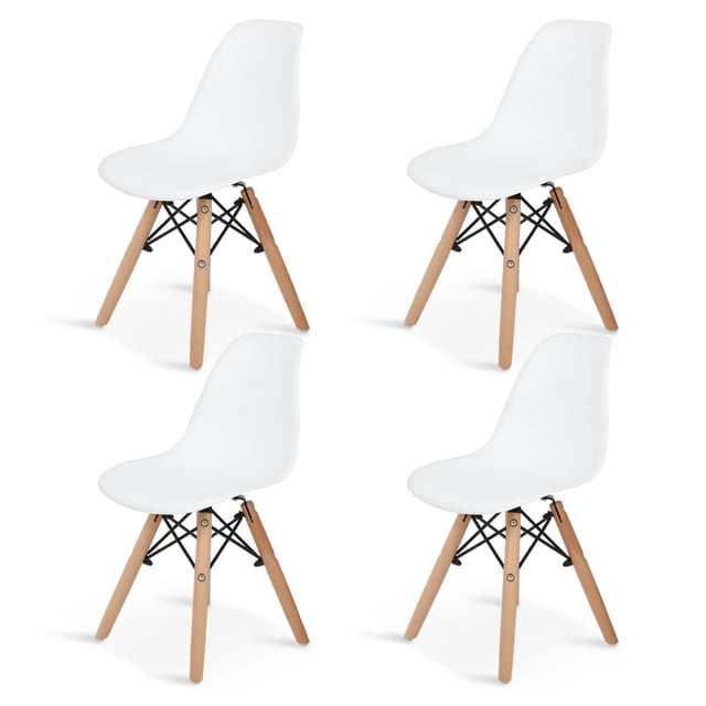 Sillas Infantiles para Niños con Asiento Ergonomico de Plastico y Estructura de Madera Diseño Tipo Eames - Sillas Preescolar Estilo Moderno con Soporte de Acero Set 4 Piezas