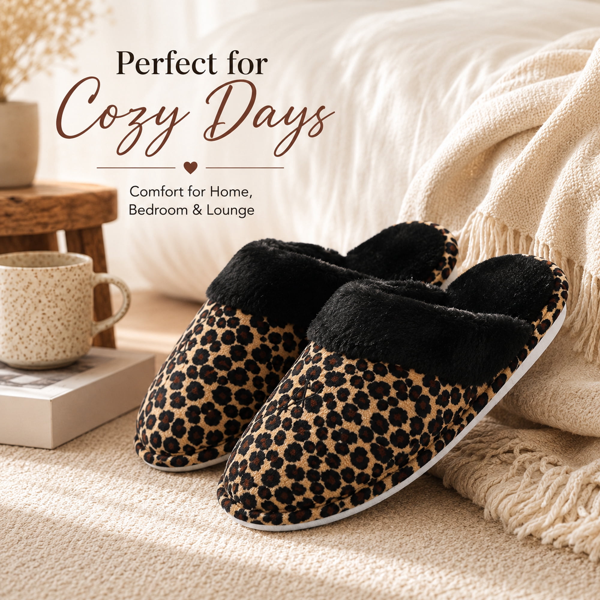 Aerusi Women's Leopard Tarta Faux Fur Memory Foam Slipper US Standard