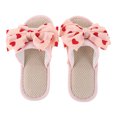 thumbnail image 1 of Pantuflas planas y cómodas para el dormitorio: tela de lino, puntera abierta, base de goma antideslizante y detalle de lazo sin puntera para mujer - Quiet Home Footwear, 1 of 8