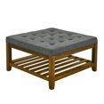 thumbnail image 3 of Large Ottoman with Wood Shelf and Linen Upholstery / Practical Coffee Table for Living Room, 3 of 5