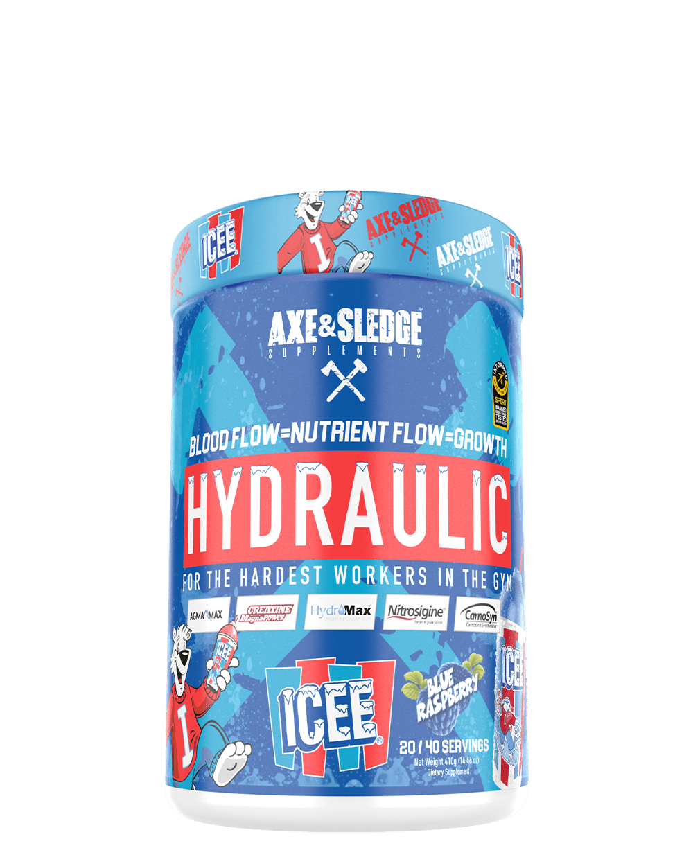 Axe & Sledge Hydraulic, NonStim PreWorkout, ICEE Blue Raspberry, 20/