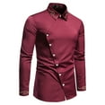 thumbnail image 2 of IROINNID Long Sleeve Pullover Shirts for Men Loose Embroidered Asymmetric Shirt Denim Shirt,Wine, 2 of 9