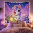 thumbnail image 2 of Baby Unicorn Kneeling in a Meadow of Wildflowers, Dreamy Fantasy for Unicorn Lovers, Whimsical Nursery Decor, Birthday Gift Tapestry Wall Hanging for Bedroom and Dorm, 2 of 7
