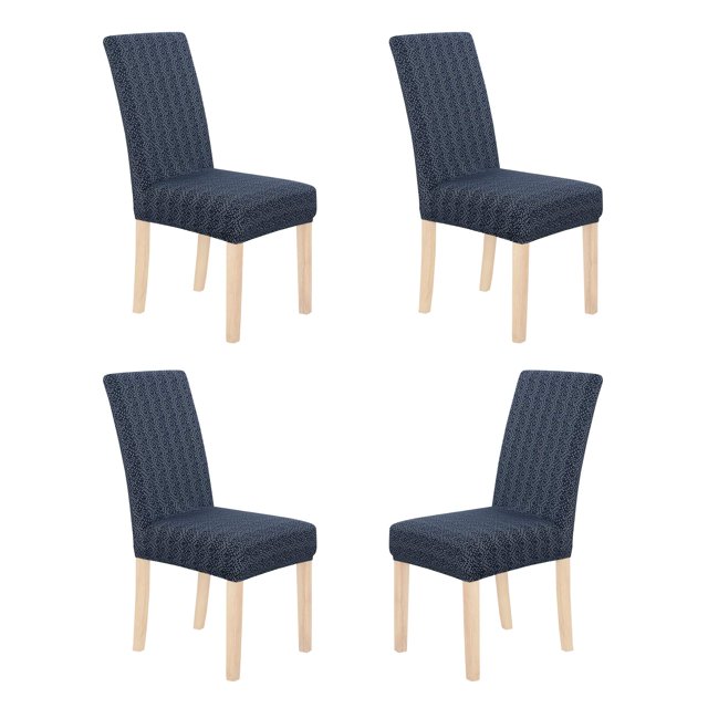 Deconovo - Funda de silla de comedor de punto jacquard, elástica, lavable y extraíble, de licra, para banquetes, juego de 4, azul marino